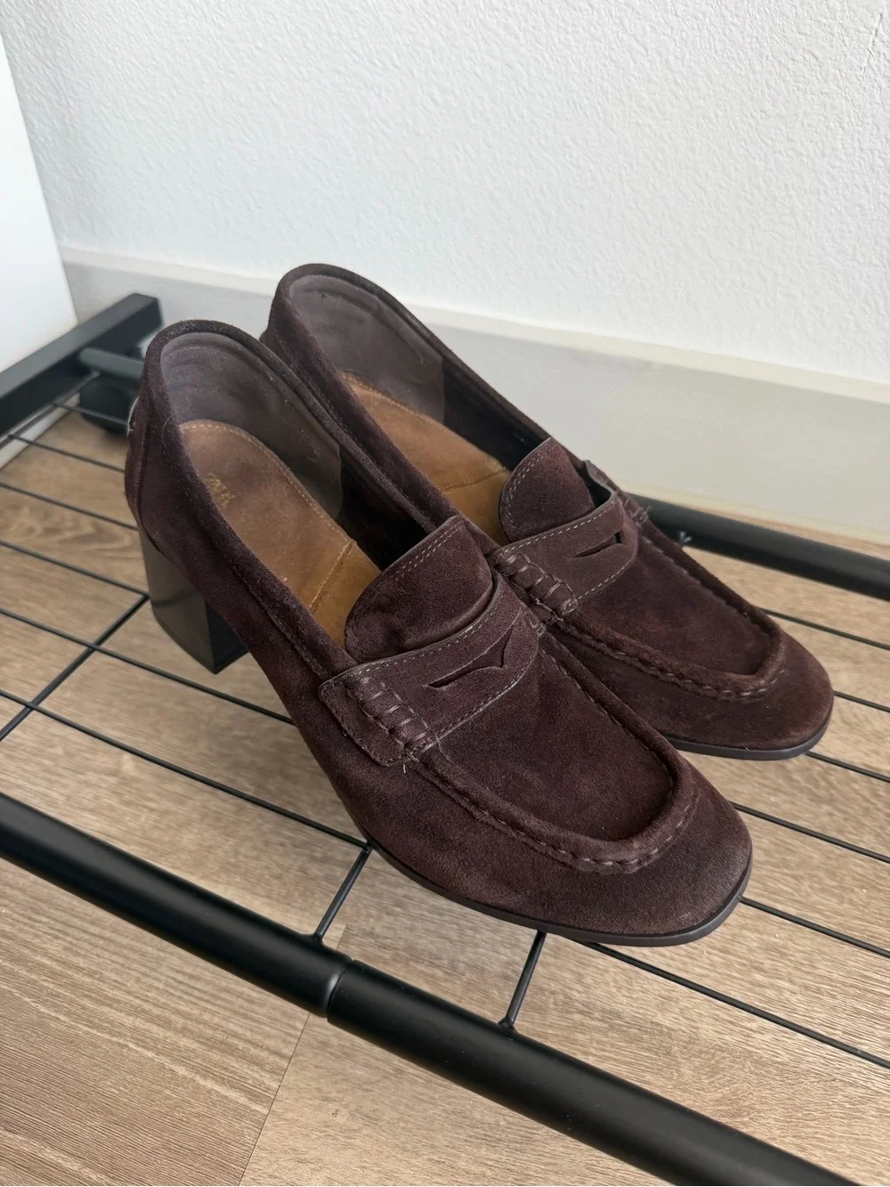 ZARA Brown Suede Penny Loafers Block Heel Women’s EU 40 US 9 Excellent